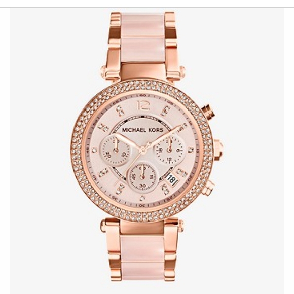 MICHAEL KORS Parker Rose Gold-Tone Blush Acetate Watch - Picture 1 of 3
